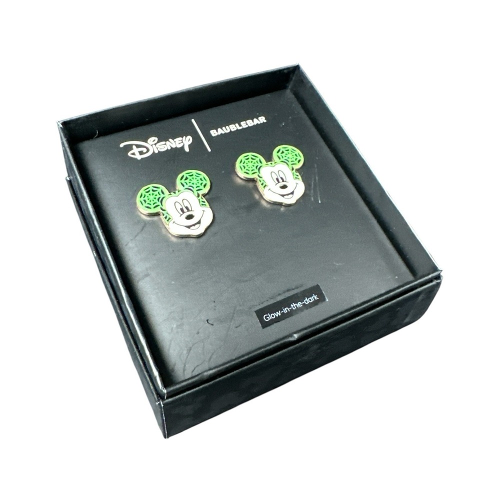 New Baublebar x Disney Halloween Earrings Mickey Ears Glow In The Dark Spiderweb